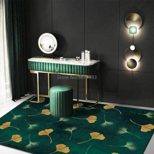 Fashion Modern Minimalist Dark Green Ginkgo Leaf Kitchen Living Room Bedroom Bedside Carpet Floor Mats Custom
