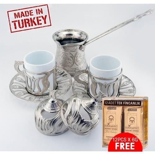 Copper Turkish coffee cup set Espresso Maker with Anatolian Greek ottoman design tulips turkey winter gifts made in the kitchen