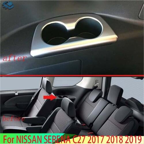 For NISSAN SERENA C27 2017 2018 2019 ABS Chrome Matte Rear Seat Drink Cup Holder Chrome Trim Cover Bezel Surround Frame Styling