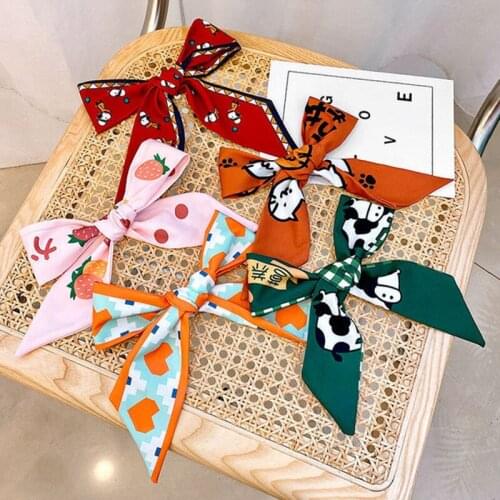New Bow Hairband Children Baby Streamers Cute Silk Scarf Headdress Cartoon Printing Hair Accessories Gifts