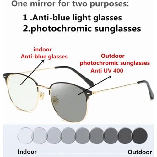 Blue Light Blocking Photochromic Computer Gaming Eyeglasses Men Women Glasses Sun Glasses Discoloration
