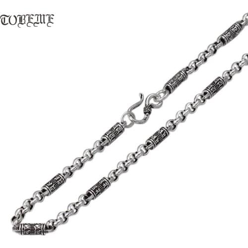 Handcrafted 100% 925 Silver Tibetan Six Words Proverb Necklace Sterling Buddhist OM Words Necklace Pure Silver Tibetan Necklace