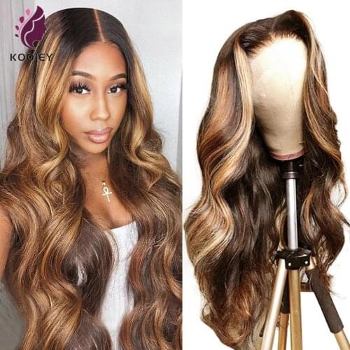 Highlight Wig Blonde Brown Colored Human Hair Wigs 13x4 Ombre Body Wave Lace Front Wig Highlight 5x5 Silk Base Human Hair Wigs