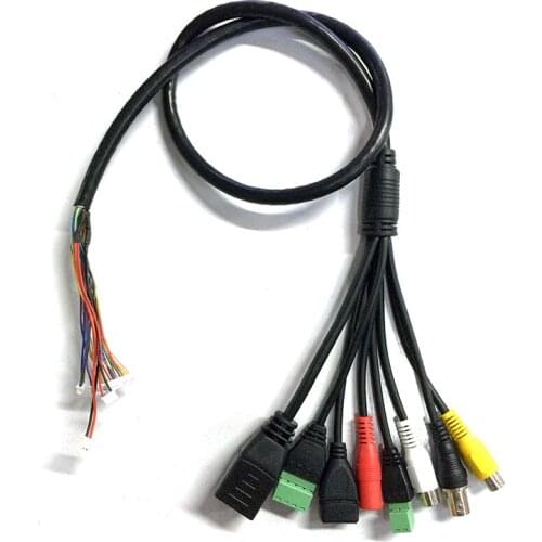 SMTSEC Board Camera Module Extend Cable RJ45+BNC+DC+USB+Audio input+Audio output+RS485+Alarm CCTV Pigtail Cable For IP Camera UG