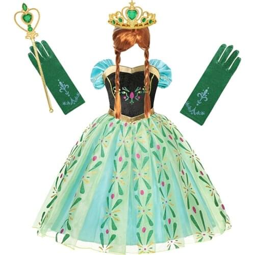 Anna Dress For Girl Cosplay Snow Queen Princess Costume Kids Halloween Clothes Children Birthday Carnival Fancy Party Disguise
