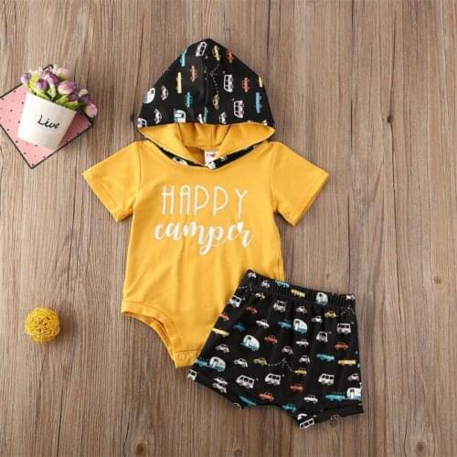 Pudcoco Newborn Baby Boy Hooded Outfits Clothes Short Sleeve Romper Top Pants Shorts