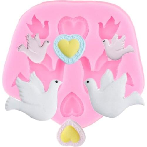 Dove Heart Silicone Mold Cupcake Topper Fondant Mould DIY Baby Birthday Cake Decorating Tools Candy Chocolate Gumpaste Molds