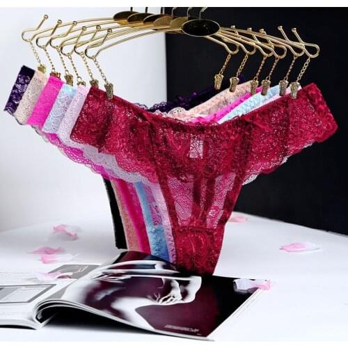 NW56 4PCS Exquisite Calcinha Breifs Sexy Hollow Lace Flower Women Panties Transparent Tangas Low-Rise G-String