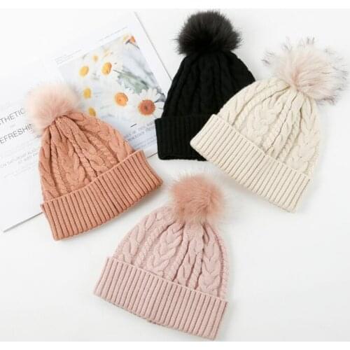 Winter Fashion Pom Poms for Hats Knitted Skullies Women Hip hop Autumn Warm Thick Beanies Basic Cap PJ093