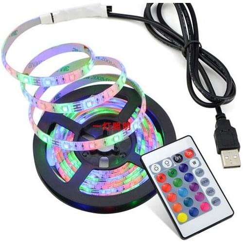1m 3m 5m IP20 3528 SMD DC 5V USB charger power supply LED strip light RGB remote control USB cable adapter LED lamp Decor light