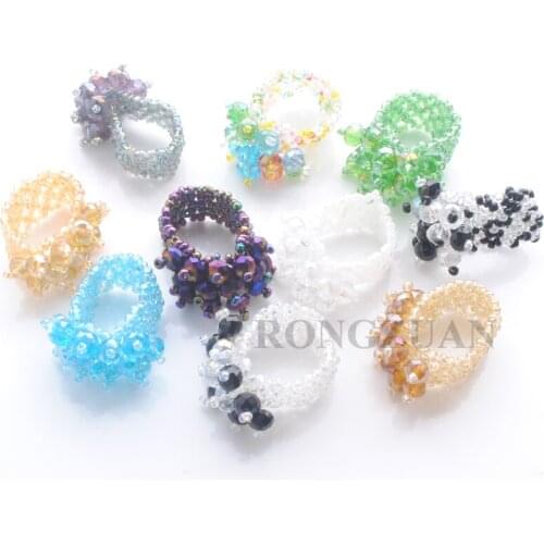 10 PCS Multicolor Crystal Chips Gravel Beads Stretch Finger Ring Jewelry gift for Man Women TC2042