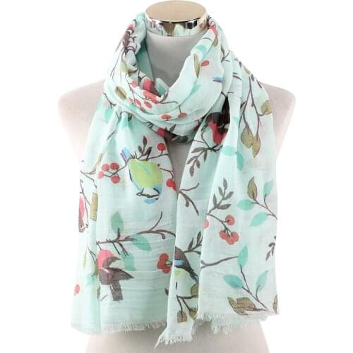 180X70cm Polyester Bird Flower Scarf for Women Clothing Accessories Wraps Large Size Soft Shawl Summer Beach Fashion Scarf