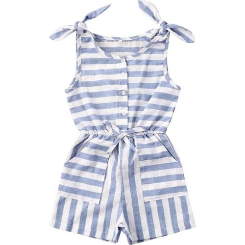 2020 Baby Summer Clothing Newborn Baby Girl Clothes Sleeveless Sling Romper Girls Overalls Jumpsuit Shorts Striped Outfit 1-5Y