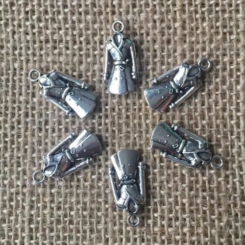 24 Pcs/lot 23x11mm Clothes Coats Charms for Jewelry Making Pendant Silver Color DIY Necklaces Earrings Bracelets A142