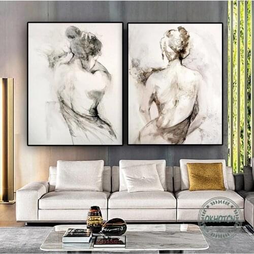 Abstract Watercolor Black Grey Sexy Naked Woman Back Canvas Painting Scandinavian Posters and Prints Wall Art Picture Home Decor