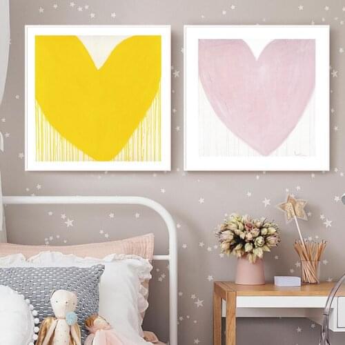 Spray Color Abstract Geometry Heart Yellow Pink Blue Block Canvas Painting Wall Picture Poster Home Room Holiday Party Decor