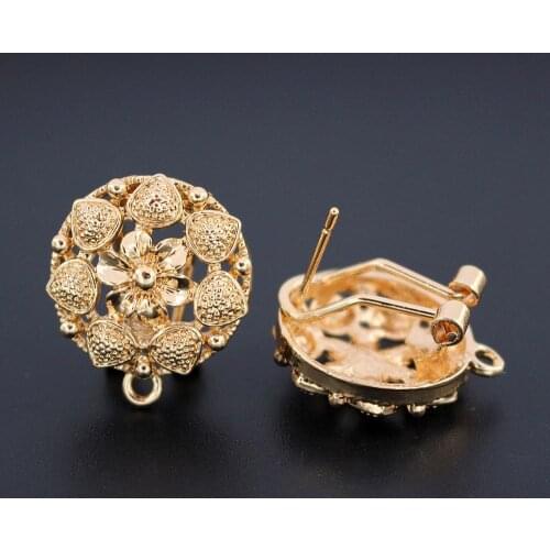 African Clip Earrings Post with Loop Hanger Connectors Metal Filigree Flower DIY Indian Women Wedding Earrings Making Findings