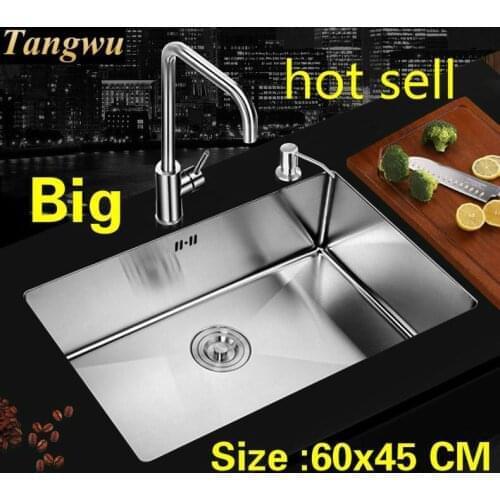 Free shipping Apartment vogue standard big kitchen manual sink single trough durable 304 stainless steel hot sell 600x450 MM