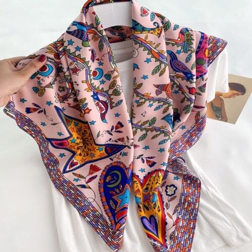 Big Square Designer Brand Spring Scarves New Women Silk Square Scarf Bubble Printed Fashion Lady Shawls Leaf Bird Femme Hijab
