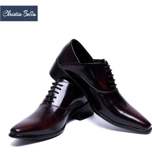 Christia Bella Man Formal Dress Shoes for Men Real Leather Lace up Shoes Business New Increse Height Fashion Pointed Toe Shoes