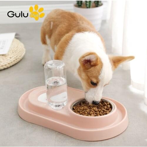 Pet Double Bowl Automatic Drinking Water Feeding Basin Splash-proof Dog Cat Feeding Bowl