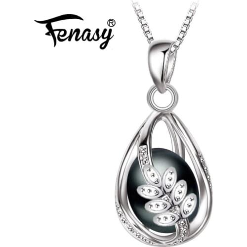 FENASY Natural Freshwater Pearl Cage Pendant Necklace For Women 925 Sterling Silver Boho Punk Gothic Necklace Pearl Jewelry