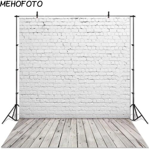 MEHOFOTO Photography Backdrop White Wall Backdrops Brick Wall Wood Board Newborn Photo Background for Photobooth Studio Props