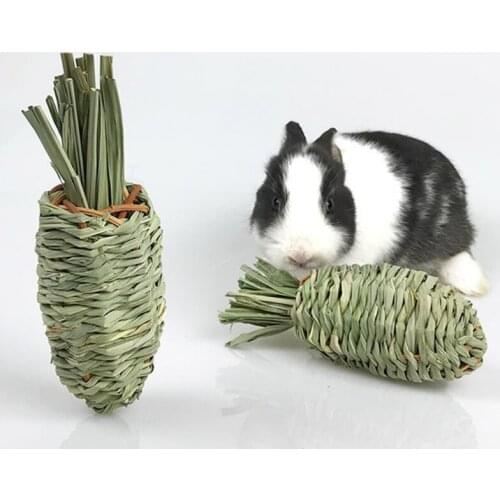 Rabbit Chew Toy for Teeth Natural Hay Treats Grass Carrot Shape Toys for Bunny Chinchilla Hamsters Guinea Pigs Chewing Playing