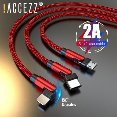 !ACCEZZ 180 Degree 3 in 1 USB Cable Micro USB C Fast Charging For iPhone 12 11 XR 8 Type C Cable For Samsung Xiaomi Charger Cord