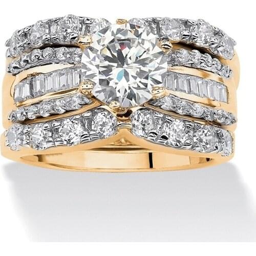 Classic Design 3 pcs 3 in 1 Crystal Zircon Rings Set For Women Accesories Bride Engagement Wedding Band Jewelry