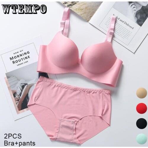 Pink Underwear Set Women Bras and Panty Sets Push Up Bra Seamless Sexy Lingerie Suit Teen Girl Schoolgirl Bralette Panties New