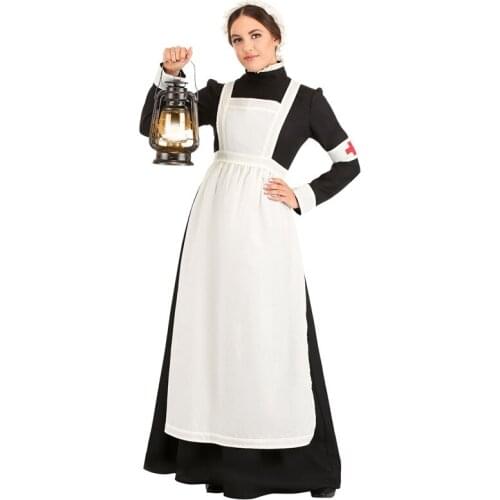 Halloween French Maid Apparel Servant Cosplay Costume Nightclub Party Erotic Red Cross Nurse Fancy Dress