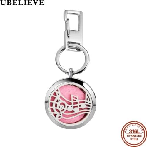 UBELIEVE Stainless Steel Round Locket Aromatherapy Essential Oil Key Chain Lockets 30MM With Pads