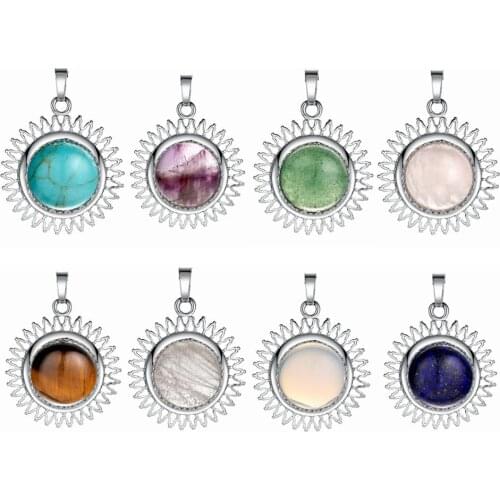 ASHMITA Solar Stone Pendant Natural Stone Crystal Sun Moon Chrysanthemum Flower Pendants Necklace for Jewelry Necklace