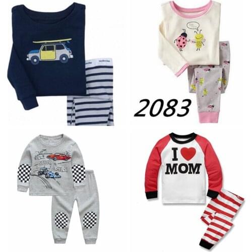 Hot Sell Girls Casual Cotton Home Sleepwear Sets Childrens Long Sleeved Cartoon Pajamas Suit Kids Boys Pyjamas