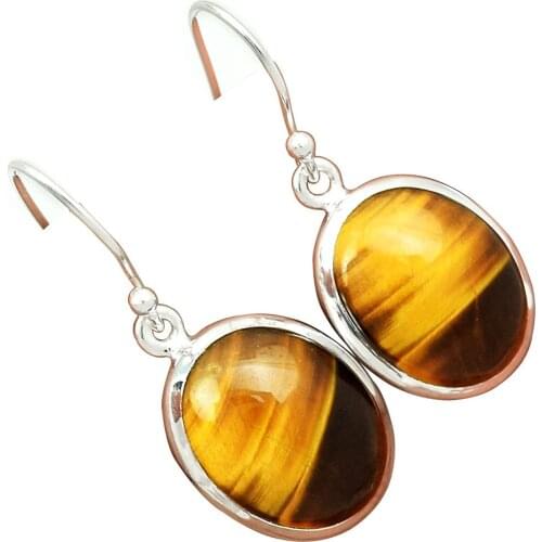 Lovegem Genuine Tiger eye Earrings 925 Sterling Silver,33.8 mm, AE1501