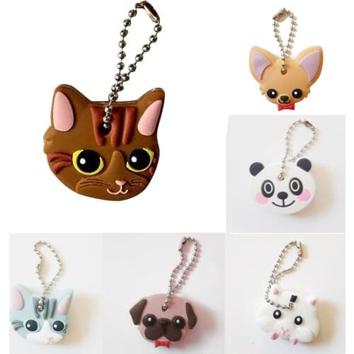 Cute Puppy Pug Cat Panada Key Cover Cap Keychain Key Ring PVC Key Case Unisex Key Chain Fashion Jewelries