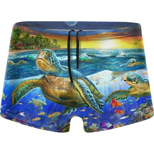 Undersea World Tortoise Fish Fast Dry Nylon Mens Swim Trunks Manview Swim Shorts with Europe Size Sexy Smmer Beach Shorts Summer