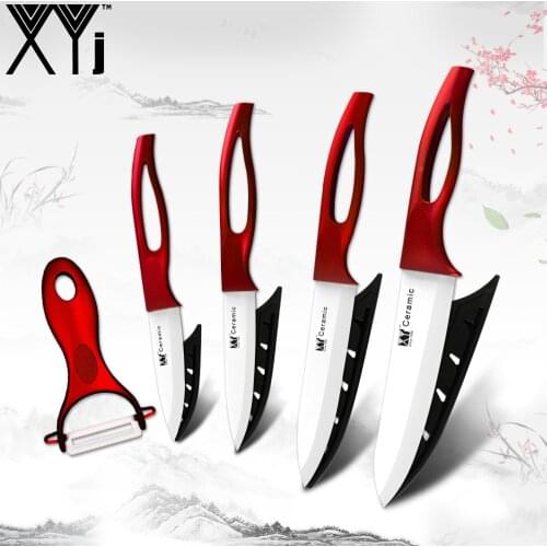 XYj Zirconium Oxide Ceramic Kitchen Knife Sets Meat Cleaver 3 4 5 6 inch Cooking Knives With Peeler Hollow Handle Ceramic Knives