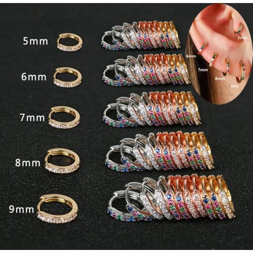Charm Small Huggie Hoops Earrings for Women Cartilage Dainty Rainbow Cubic Zirconia Silver Color Ear Rings Fashion Party Jewelry