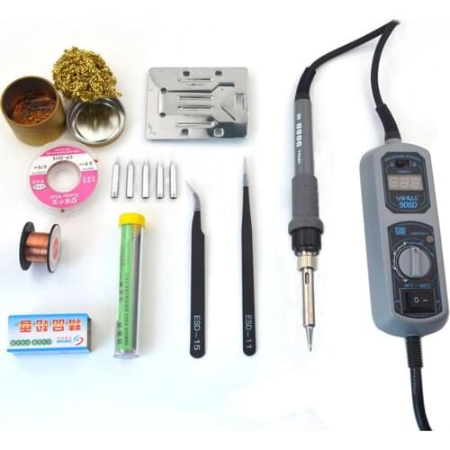 Original 220V/110V YIHUA 908D Soldering Iron Temperature Adjustable Electric Welding Soldering Iron +5tips+rosin+tweezers+Solder