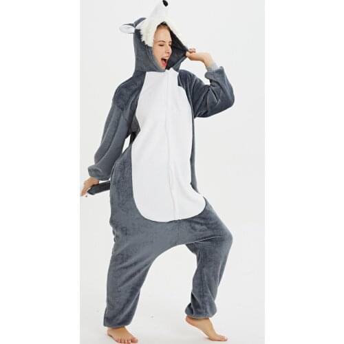 Adults Direwolf Pajamas Winter Warm Hooded Animal Sleepwear Unicorn Totoro Panda Husky Stitch Deer Onesie for Women Men