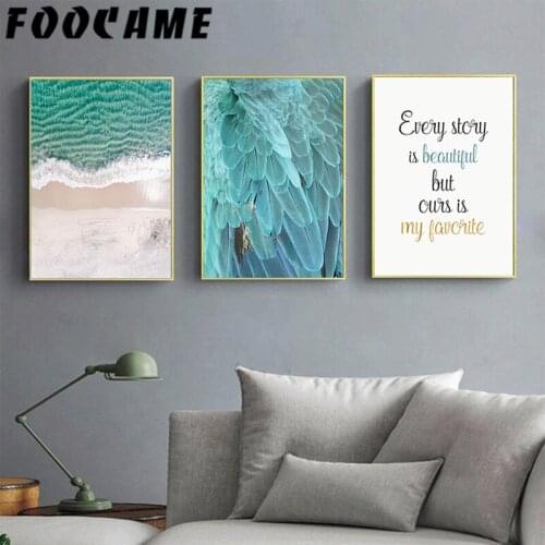 Minimalist Sea Beach Blue Feather Landscape Painting Nordic Poster Wall Art Canvas Print Modern Home Decor Pictures Living Room