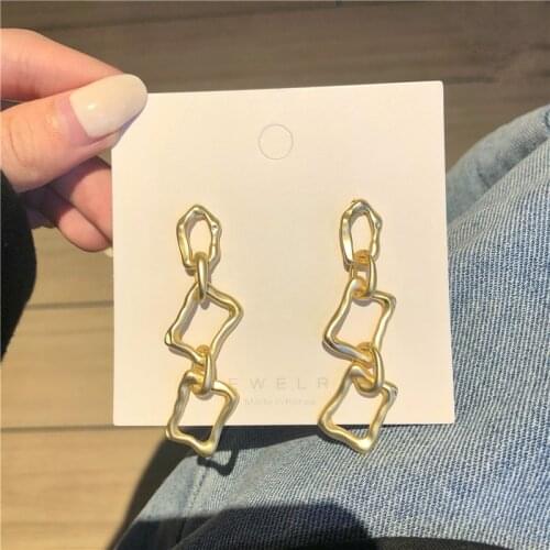Simple Matte Square Earrings Dangle Vintage Hammered Earrings for Women 2020