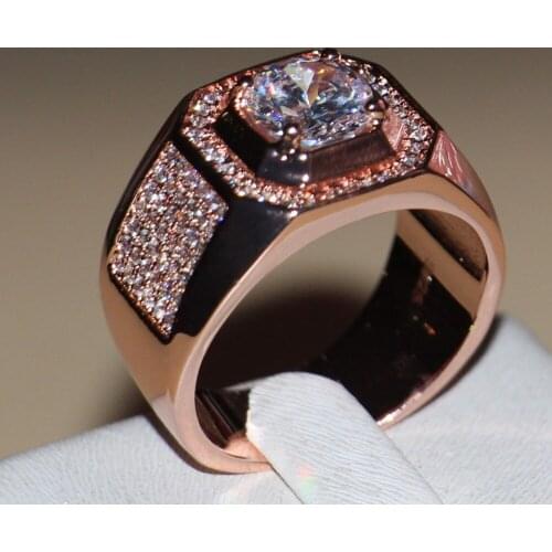 Size 7-13 New Fashion jewelry Handmade Men 3ct Round Cut 5A CZ Rose Gold 925 Sterling Silver Wedding Band Ring Gift choucong
