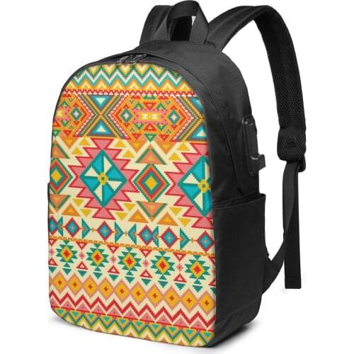 2021 New Laptop USB Backpack Colorful Geometric Print School Bag Bookbag Men Women Travel Daypack Leisure Backpack