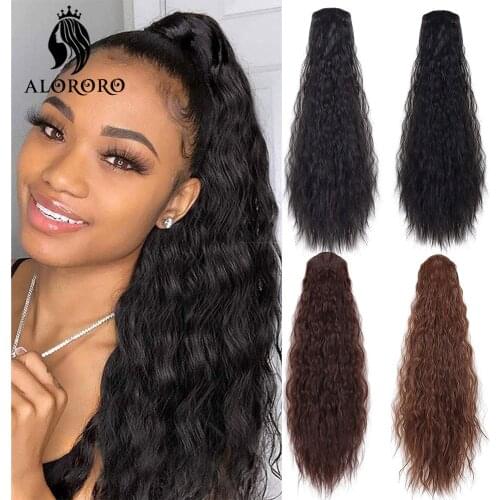Synthetic Kinky Curly Ponytail Hair Extension 22Inch Long Puff Afro Drawstring Rubber Band Hairpieces Ponytail Fake Hair Alororo
