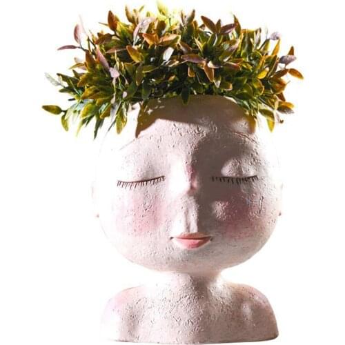 Nordic Creative Resin Human Head Vase Art Flower Arrangement Doll Sculpture Flower Pot Potted Plant Home Garden Decoration