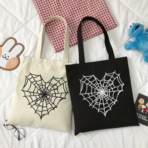 Vintage casual aesthetic canvas bag large capacity Ulzzang shopper bag gothic ins y2k Japanese kawaii print female canvas bag