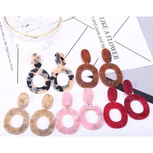 HOCOLE Vintage Acrylic Round Drop Earrings For Women Fashion Jewelry Leopard Print Resin Geometric Hanging Dangle Earring Za2019